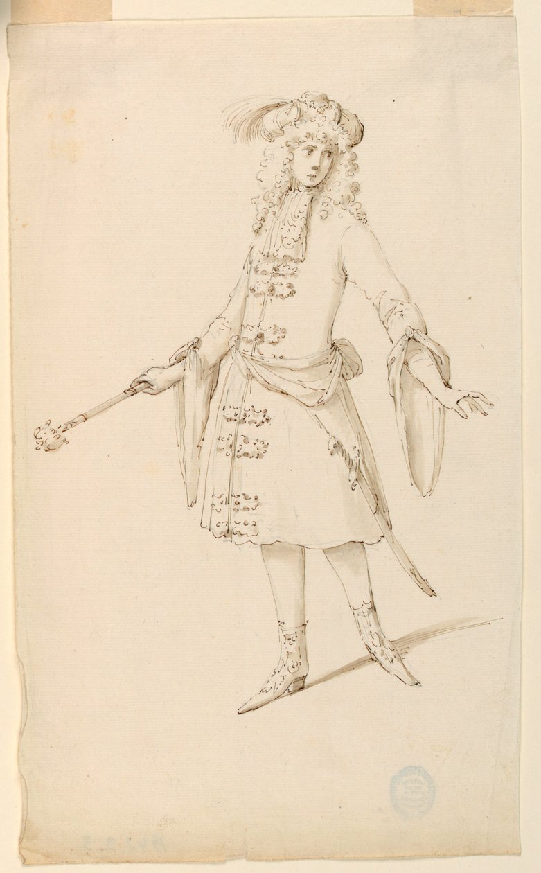 Desenho, Desenho de Figurinos: Um Nobre, Rei ou Príncipe para um Ballet, ca. 1720 de Unknown artistUnknown artist