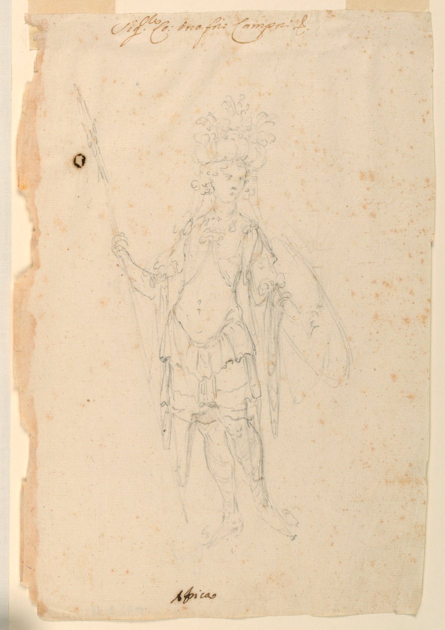 Desenho, Desenho de figurinos: África para um Ballet, ca. 1720 de Unknown artistUnknown artist