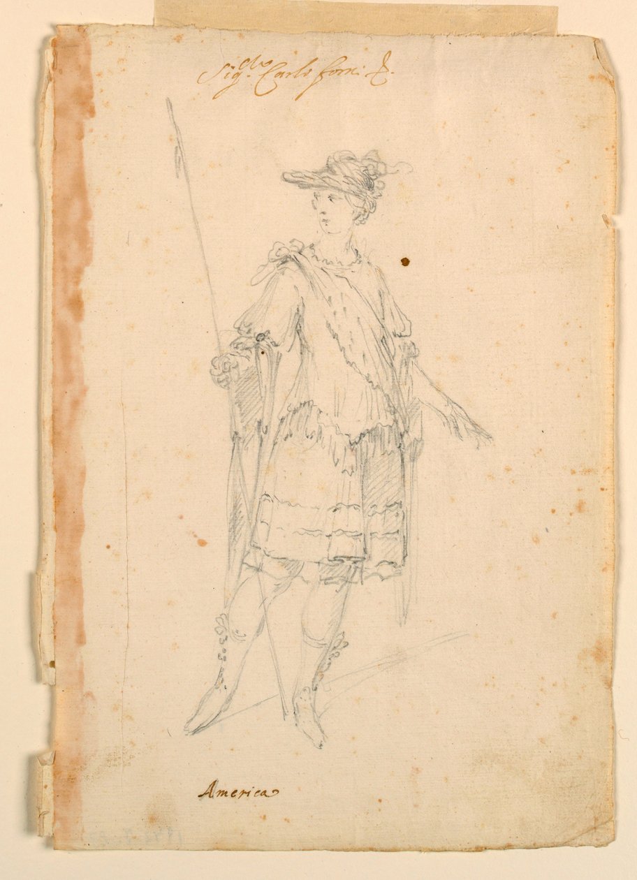Desenho, Desenho de Figurinos: América para um Ballet, ca. 1720 de Unknown artistUnknown artist