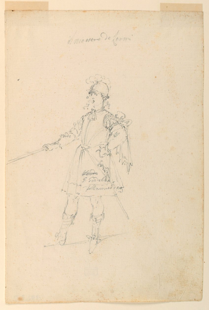 Desenho, Design de Figurinos: O Mestre de Armas para um Ballet, ca. 1720 de Unknown artistUnknown artist