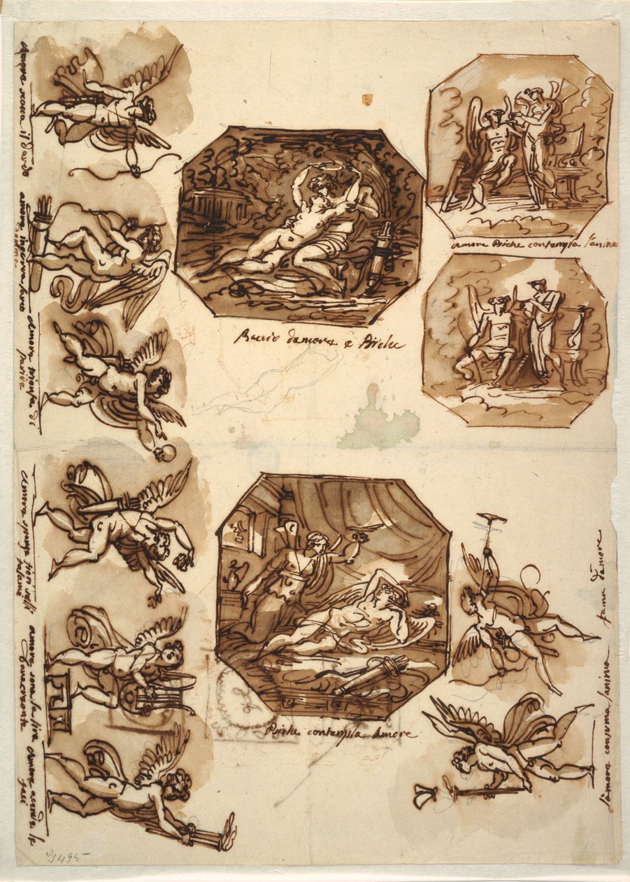 Desenho, Cupido e Psique: Quatro octógonos e oito desenhos de Cupido, 1810-15 de Unknown artistUnknown artist