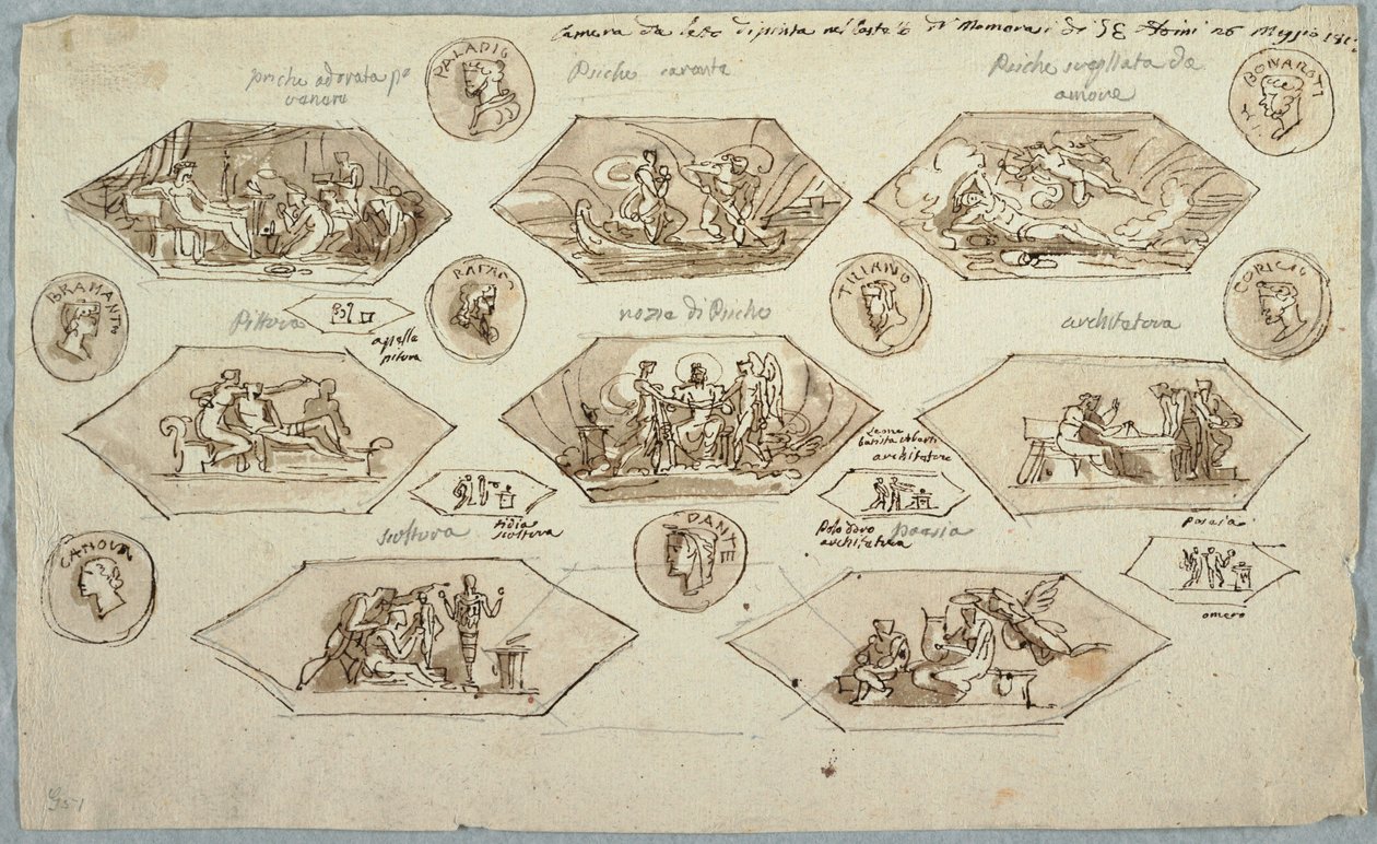 Desenho, Decoração do teto de um quarto na Villa Aldini, Montmorency, 1813 de Unknown artistUnknown artist
