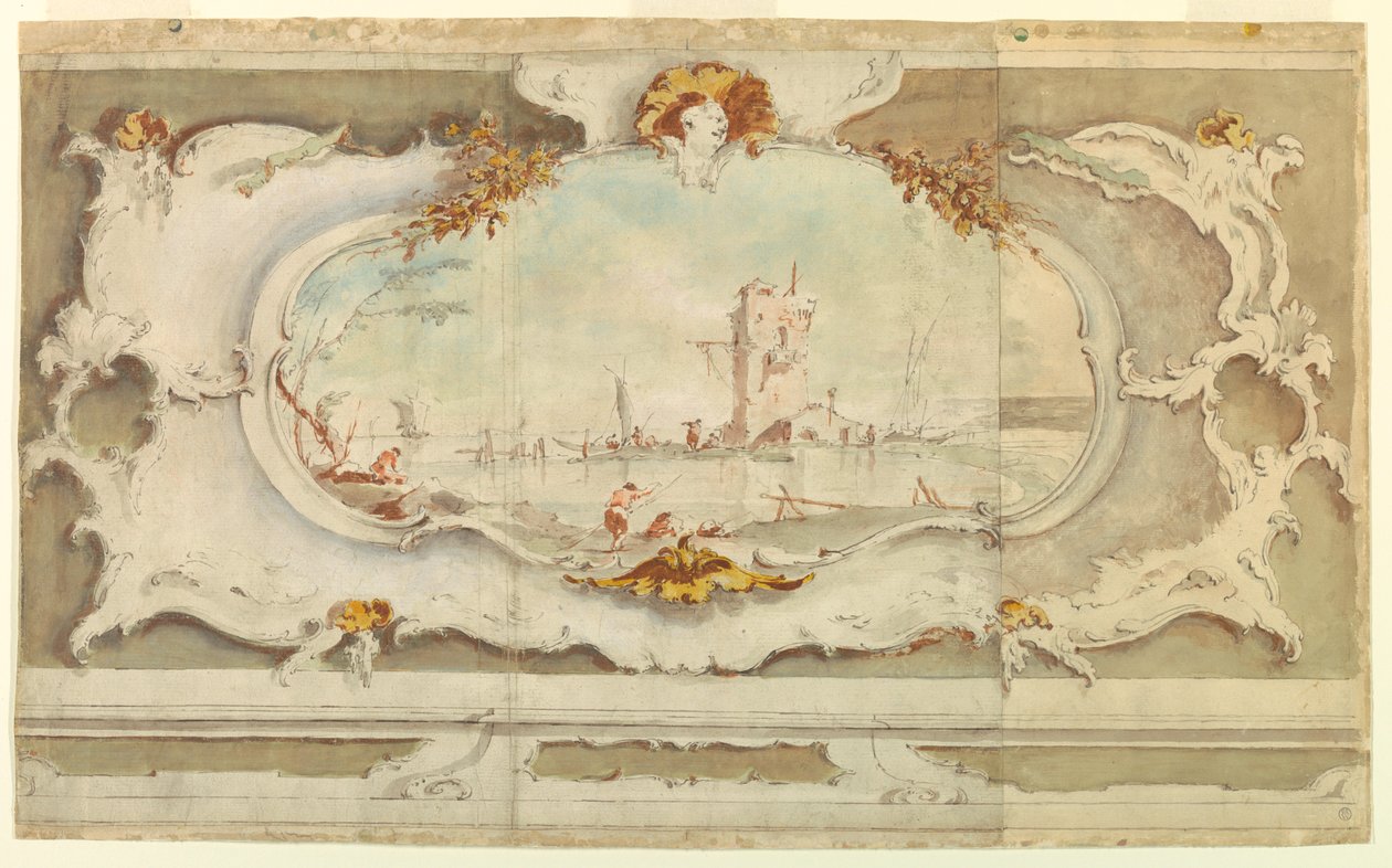 Desenho, Cartela decorativa com uma paisagem, ca. 1770 de Unknown artistUnknown artist