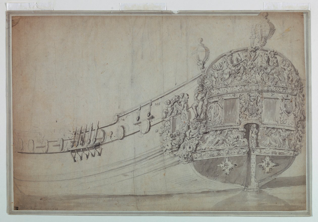 Desenho, Desenho decorativo para a popa de um navio, ca. 1705 de Unknown artistUnknown artist