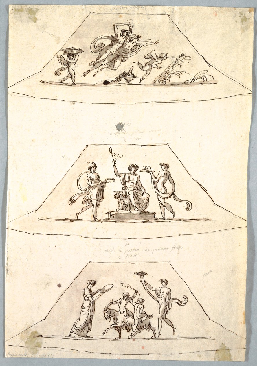 Desenho, Projeto decorativo: Três Trapézios com Flora e Zefiro, ca. 1815 de Unknown artistUnknown artist