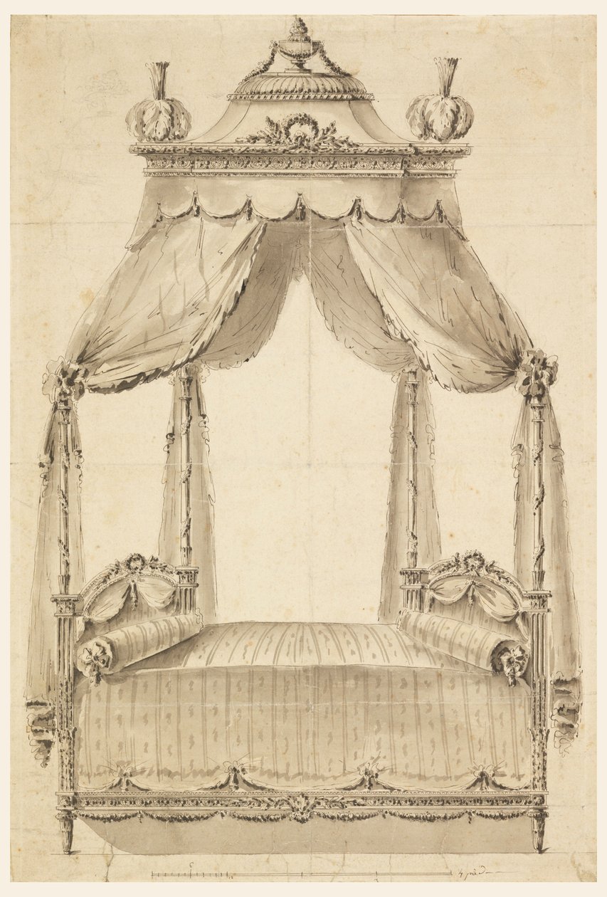 Desenho, Projeto de uma cama, ca. 1785 de Unknown artistUnknown artist