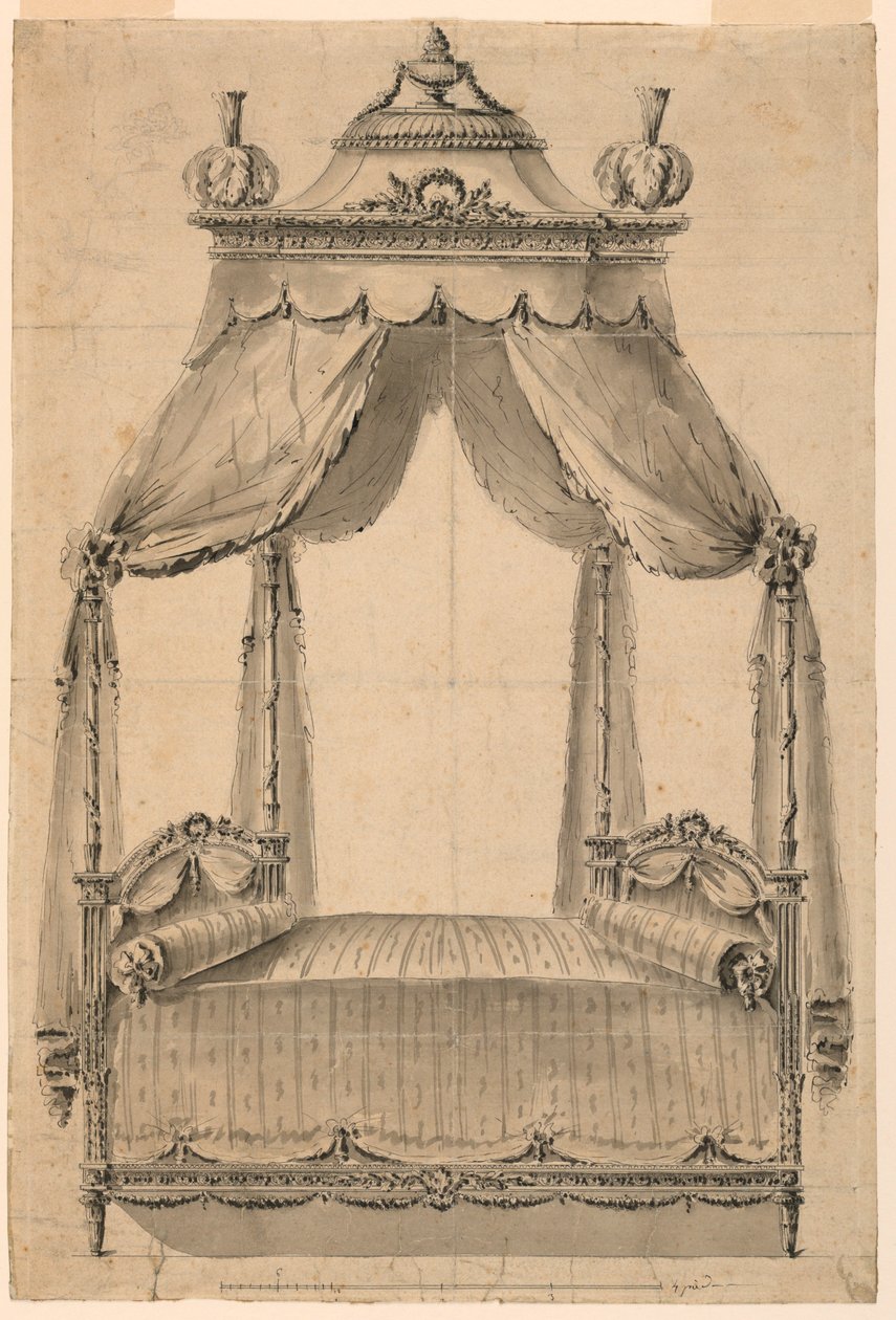 Desenho, Projeto de uma cama, ca. 1785 de Unknown artistUnknown artist