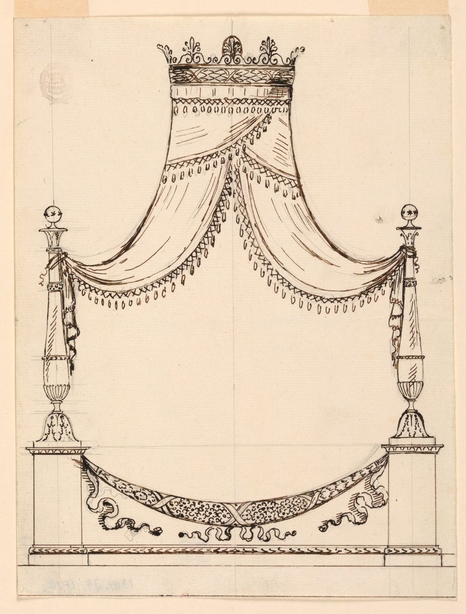 Desenho, Projeto de uma cama, ca. 1800 de Unknown artistUnknown artist