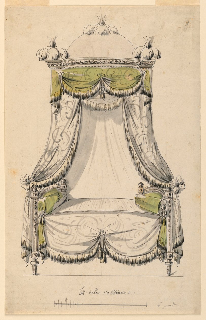Desenho, Projeto de uma cama em estilo romano, 1780 de Unknown artistUnknown artist