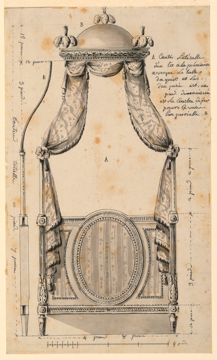 Desenho, Projeto para uma cama no estilo polaco, 1780 de Unknown artistUnknown artist