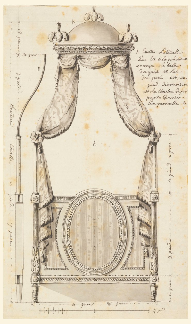 Desenho, Projeto para uma cama no estilo polaco, 1780 de Unknown artistUnknown artist