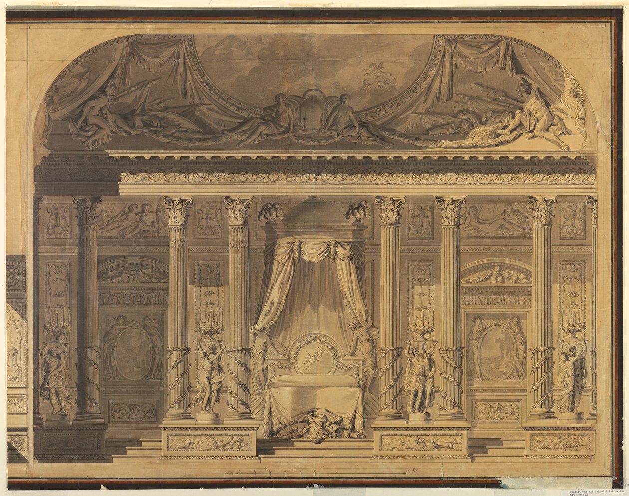 Desenho, Projeto de um quarto de dormir, Hotel de Mailly-Nesle, Paris, 1770-80 de Unknown artistUnknown artist