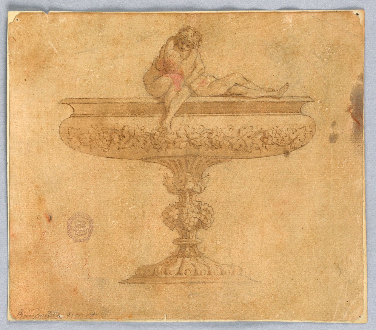 Desenho, Desenho de uma taça com amantes, século XVII-XIX de Unknown artistUnknown artist