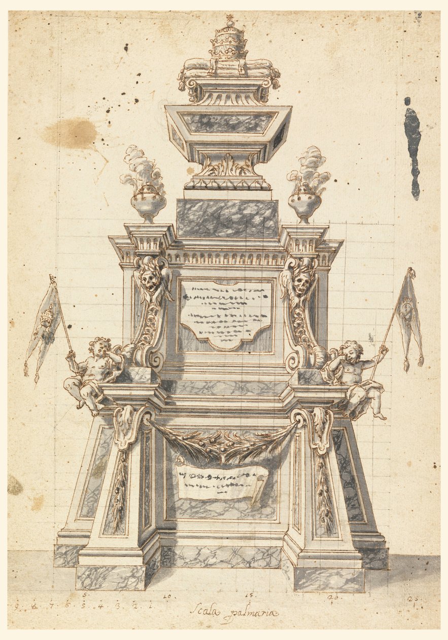 Desenho, Projeto de um Catafalco para a cerimónia fúnebre de um Papa, provavelmente Clemente XI, 1721 de Unknown artistUnknown artist