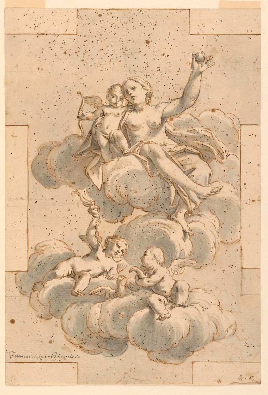 Desenho, Projeto para uma pintura de teto, Vénus, Cupido e Putti, 1700-29 de Unknown artistUnknown artist