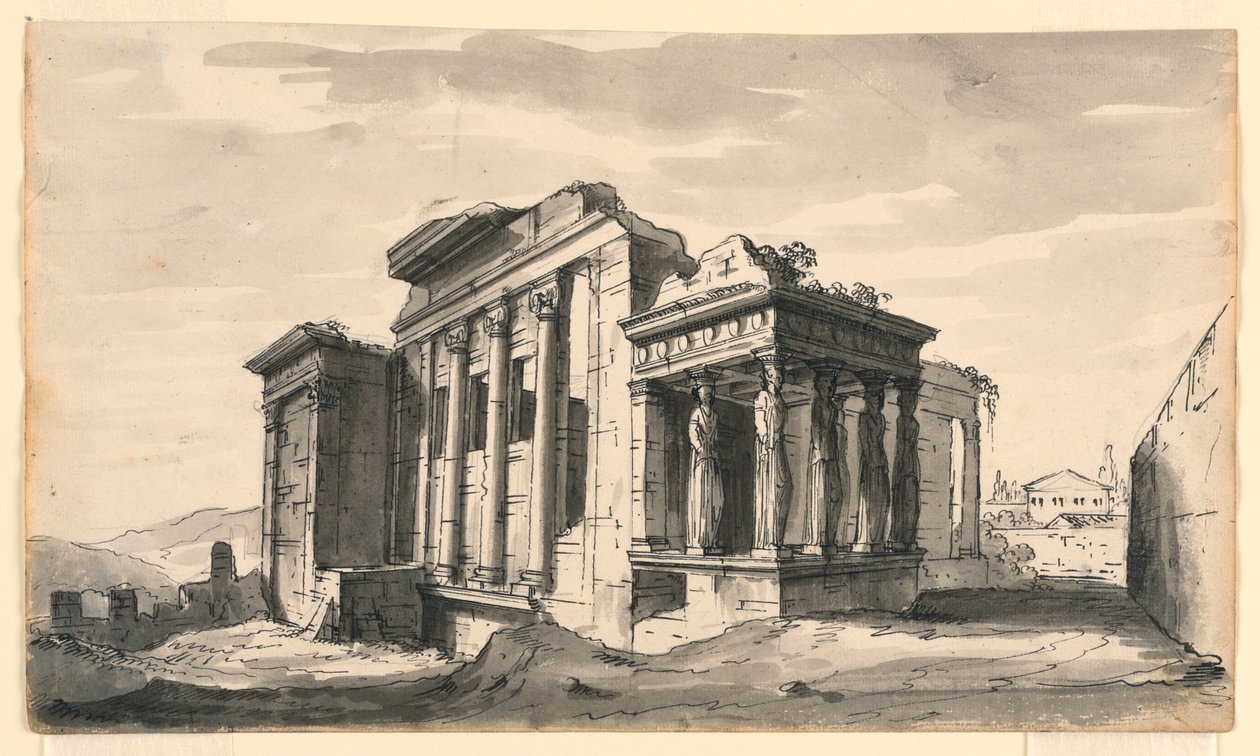 Desenho, Desenho de palco, O Erecteion na Acrópole, Atenas, Grécia, início do século XIX de Unknown artistUnknown artist