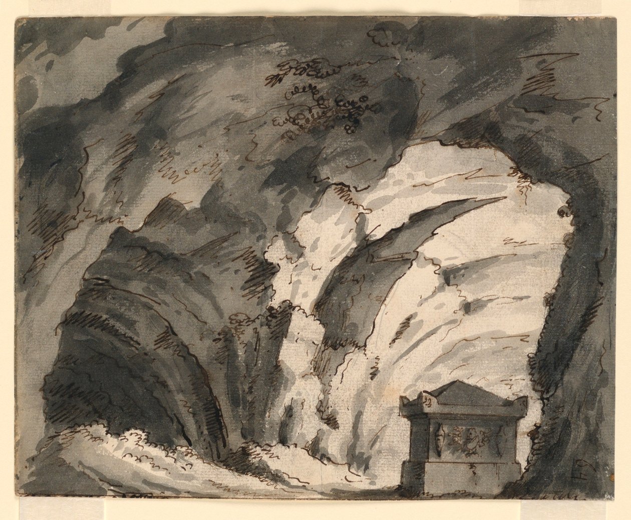 Desenho, cenografia, Túmulo numa gruta, início do século XIX de Unknown artistUnknown artist
