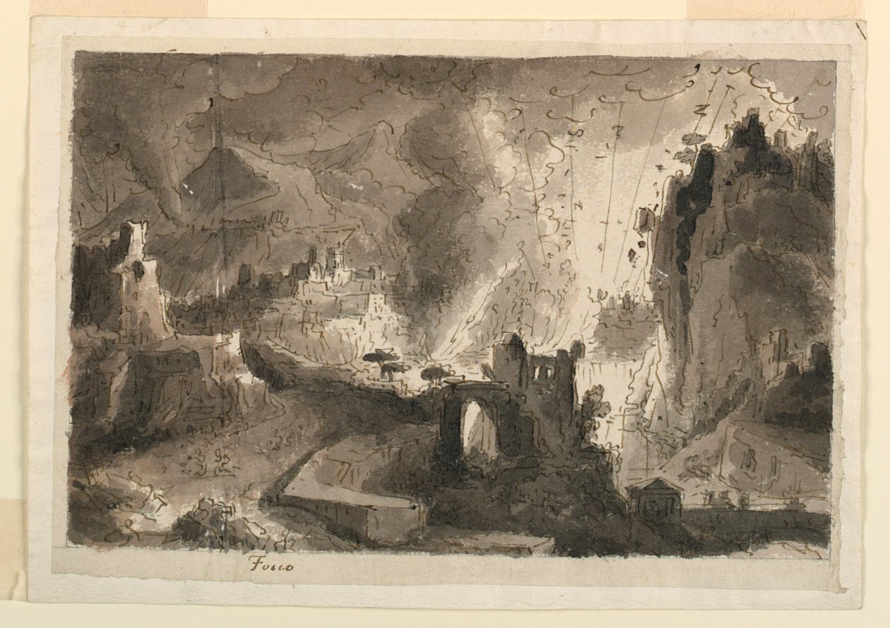 Desenho, Desenho de palco, Queima da cidade, ca. 1810-20 de Unknown artistUnknown artist