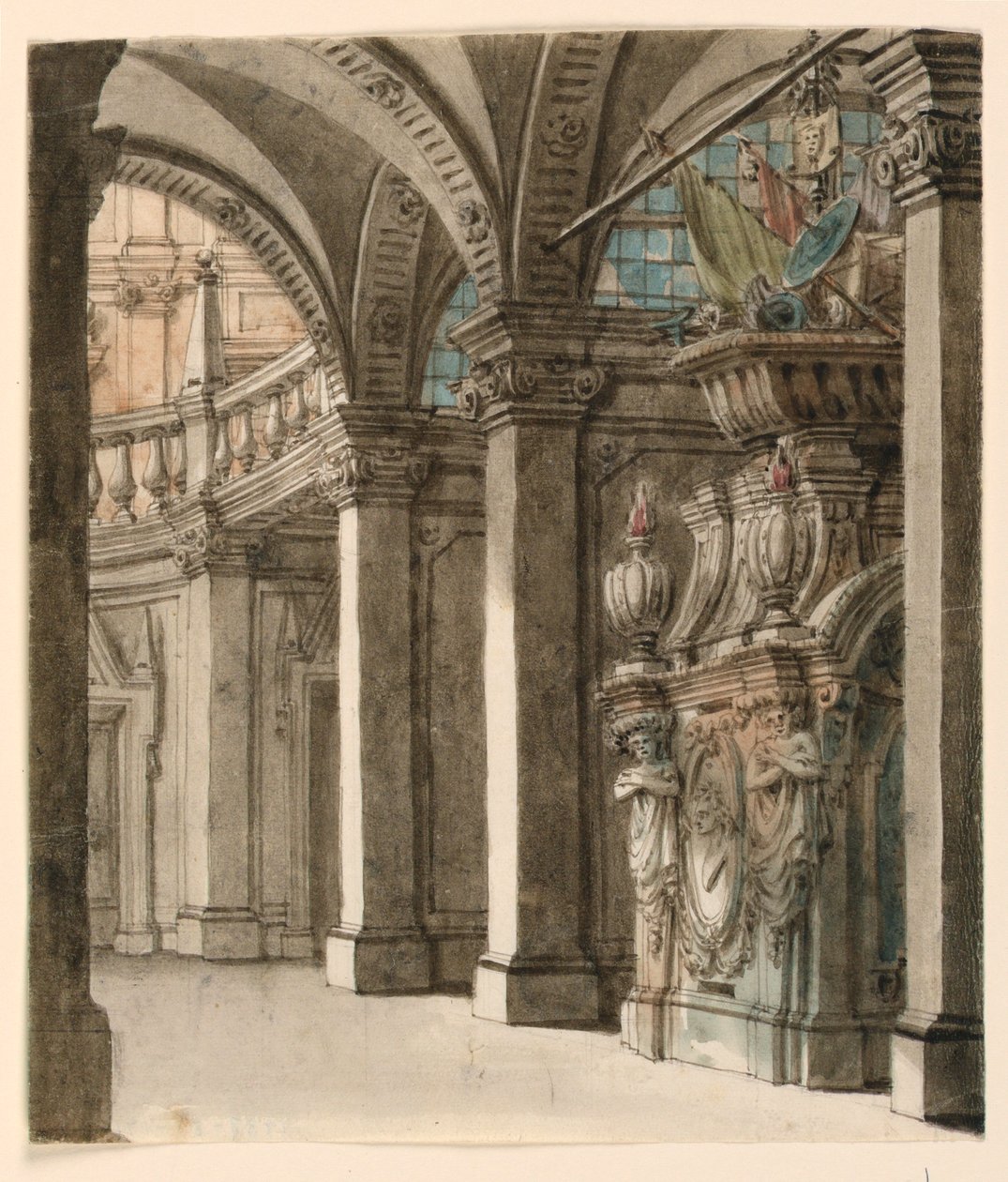 Desenho, Desenho de palco, Vista para a abside, início do século XVIII de Unknown artistUnknown artist