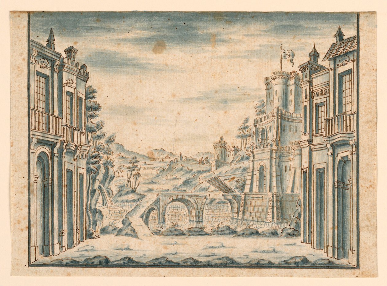 Desenho, Desenho de palco, Vista da cidade, início do século XVIII de Unknown artistUnknown artist