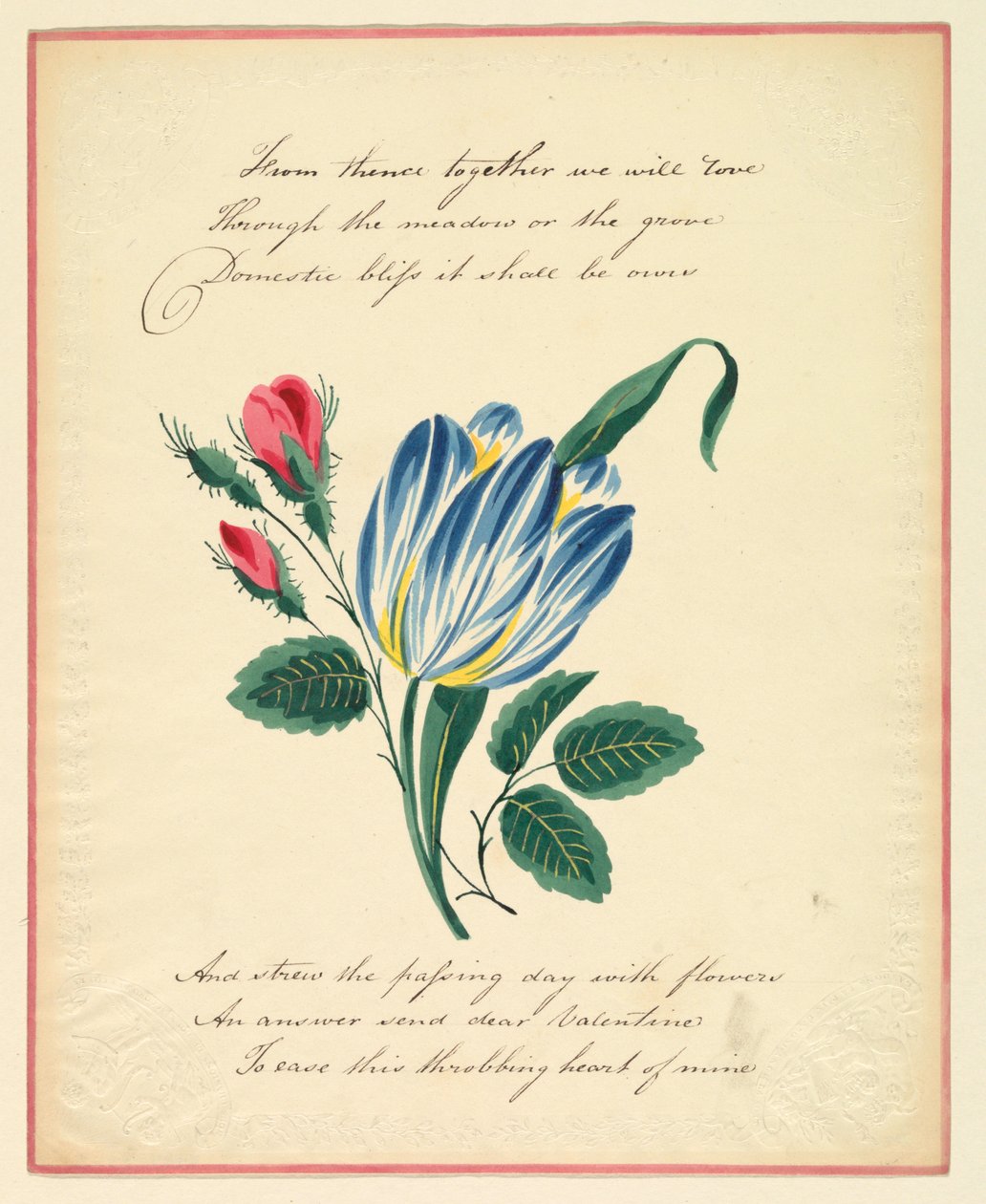 Cartão de felicitações, "De lá juntos amaremos...", ca. 1819 de Unknown artistUnknown artist