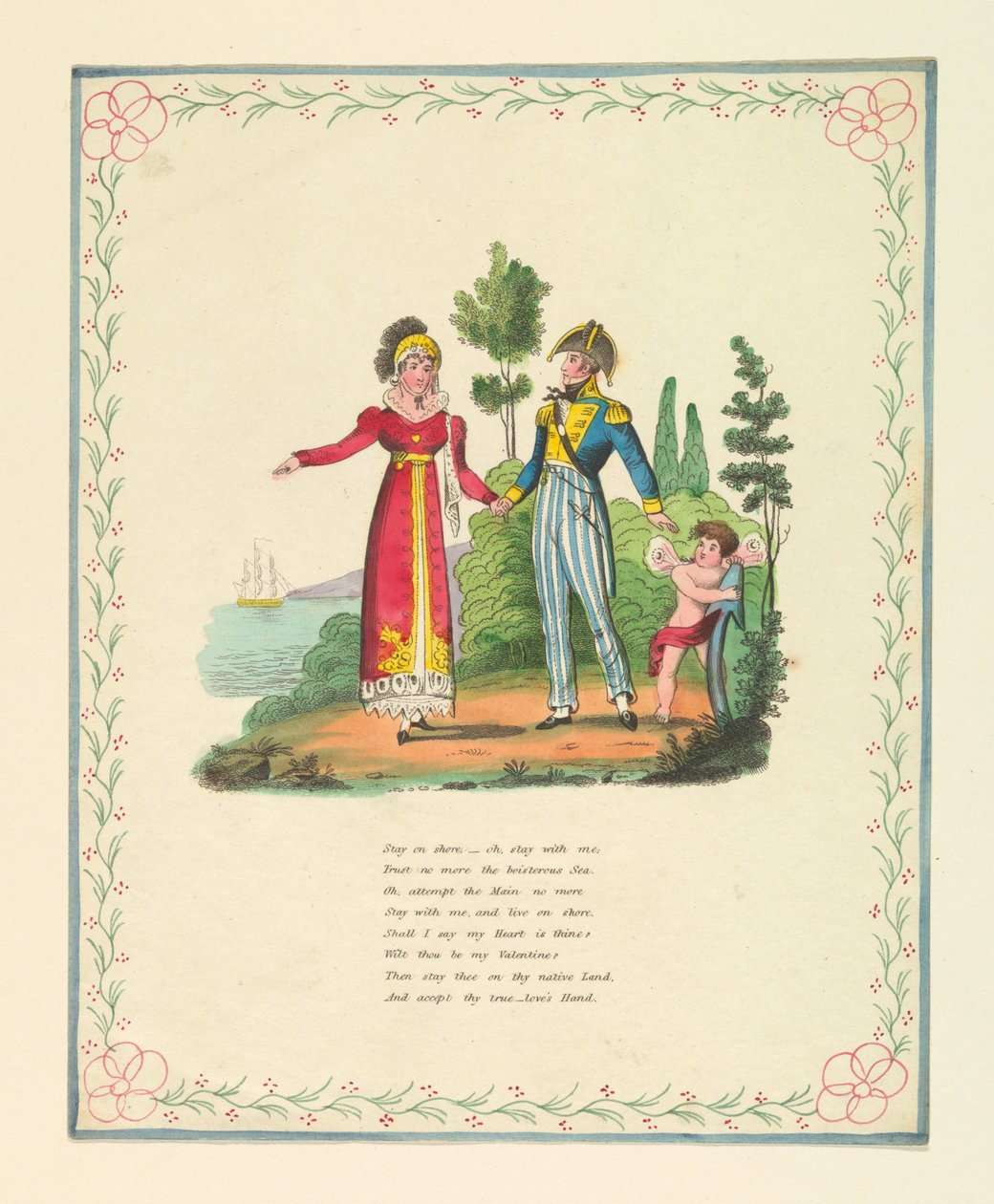 Cartão de felicitações, "Fica em terra, - oh, fica comigo...", ca. 1821 de Unknown artistUnknown artist