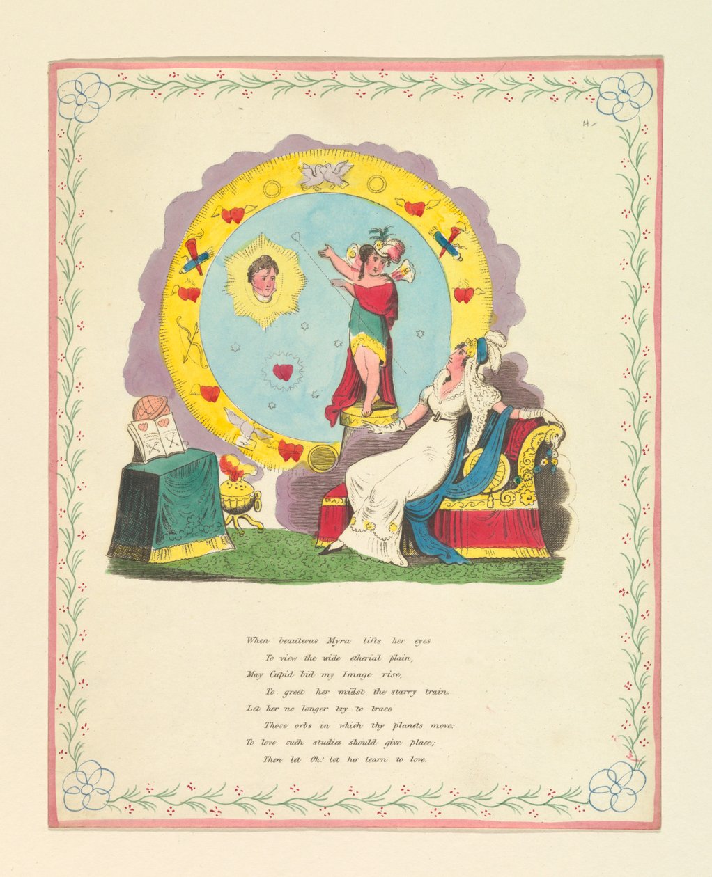Cartão de felicitações, "Quando a bela Myra... levanta os olhos...", ca. 1822 de Unknown artistUnknown artist