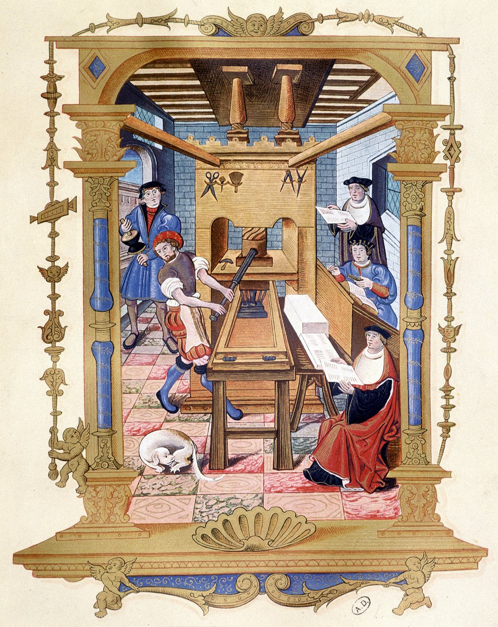 Prensa de impressão do século XV - fac-símile do século XIX de Unknown artist