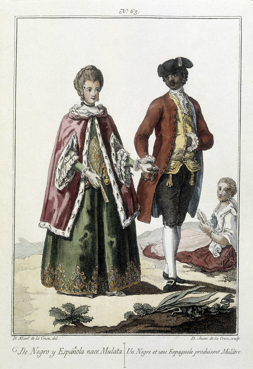 Um negro e um espanhol dão à luz um mulato - gravura de Unknown artist