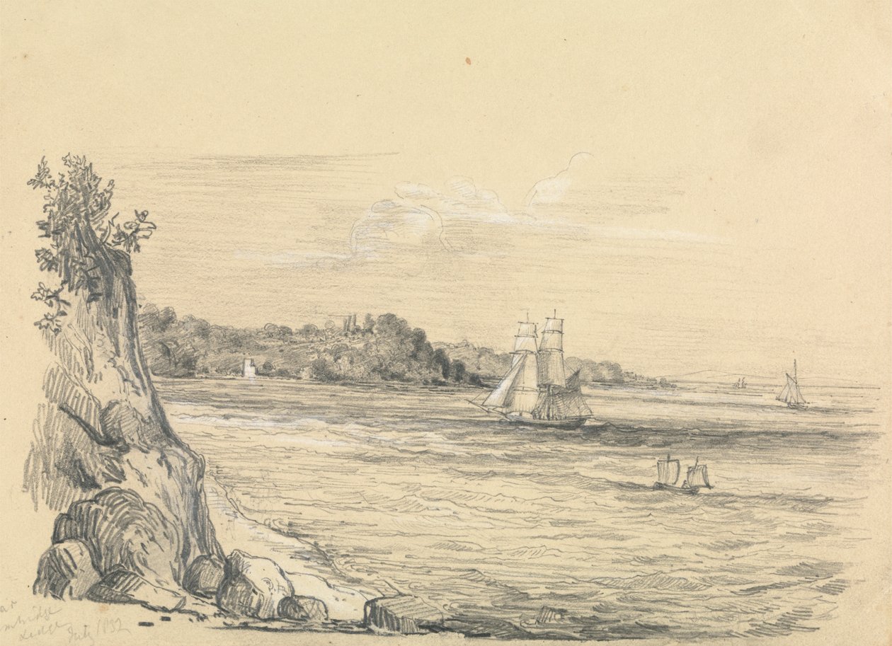 Uma Linha Costeira com Navios no Mar de Unknown artist