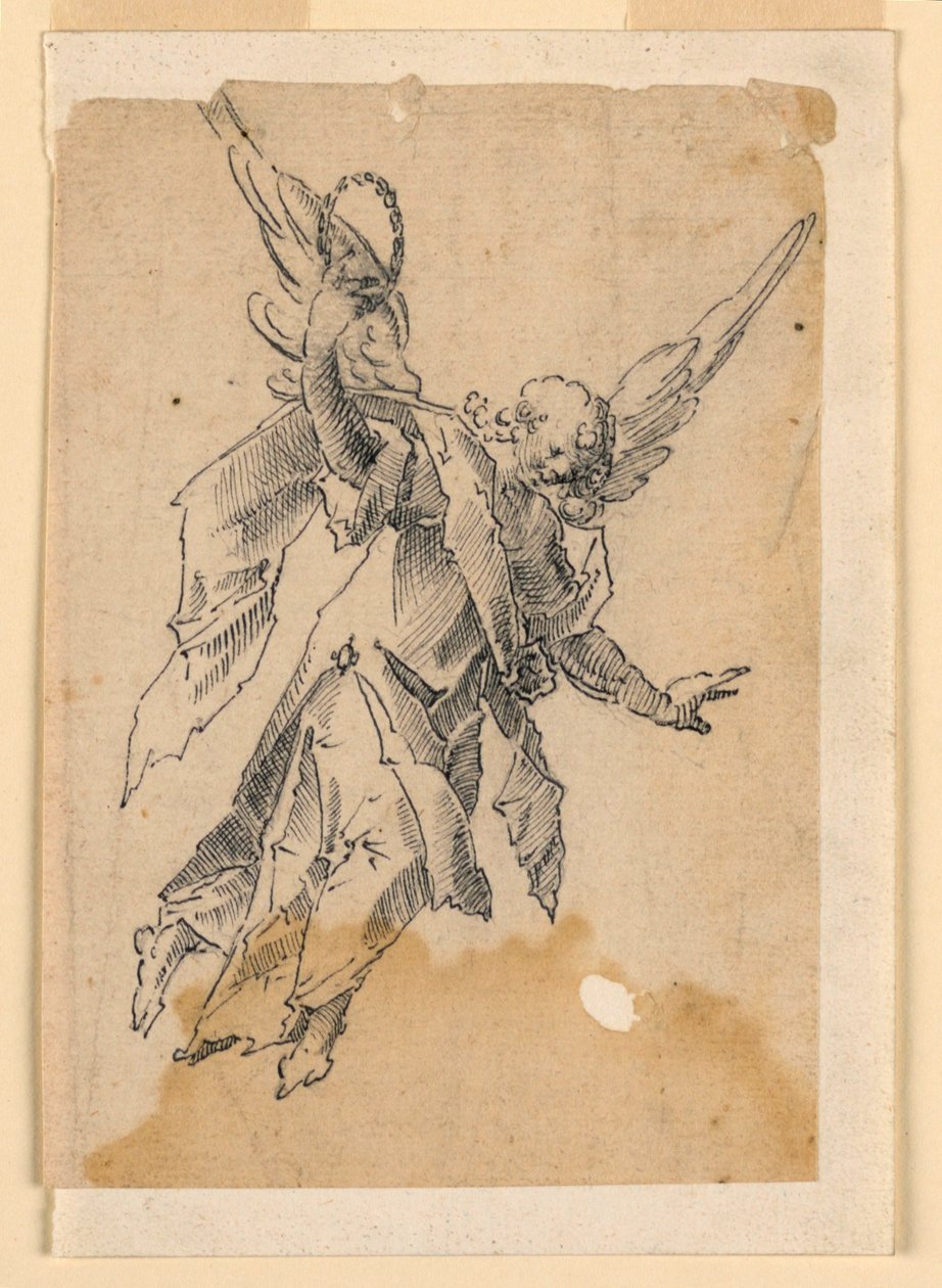 Um anjo voador carregando uma coroa de flores de Unknown artist