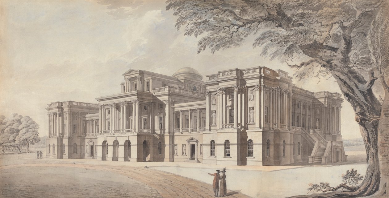 Uma Mansão Georgiana, elevações frontal e lateral de Unknown artist