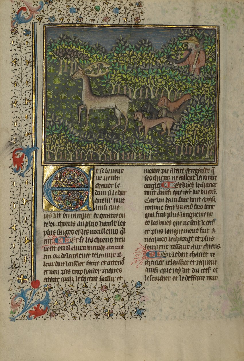 Um caçador e cães a perseguir um gamo de Unknown artist