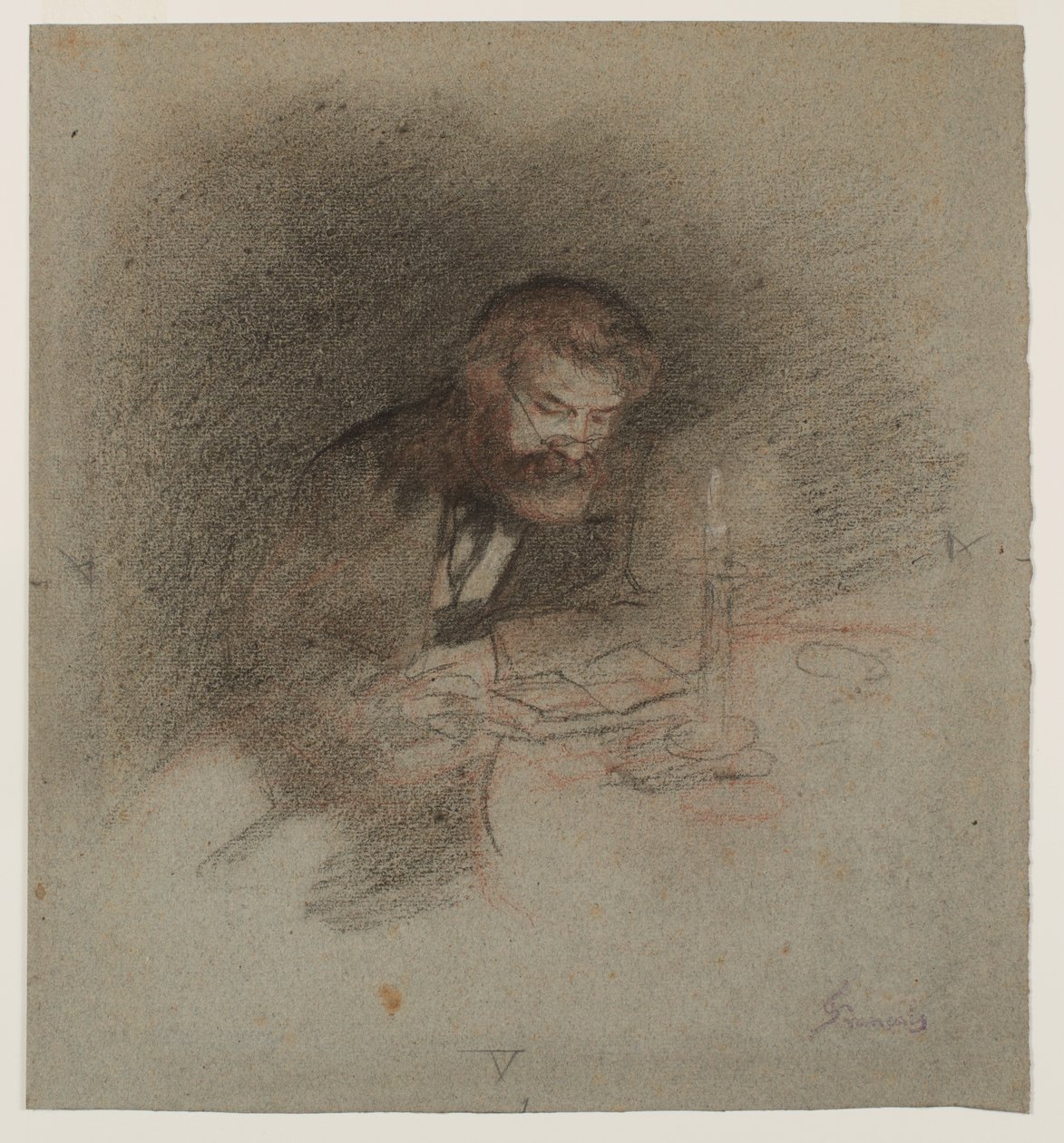 Um homem a ler à luz das velas de Unknown artist