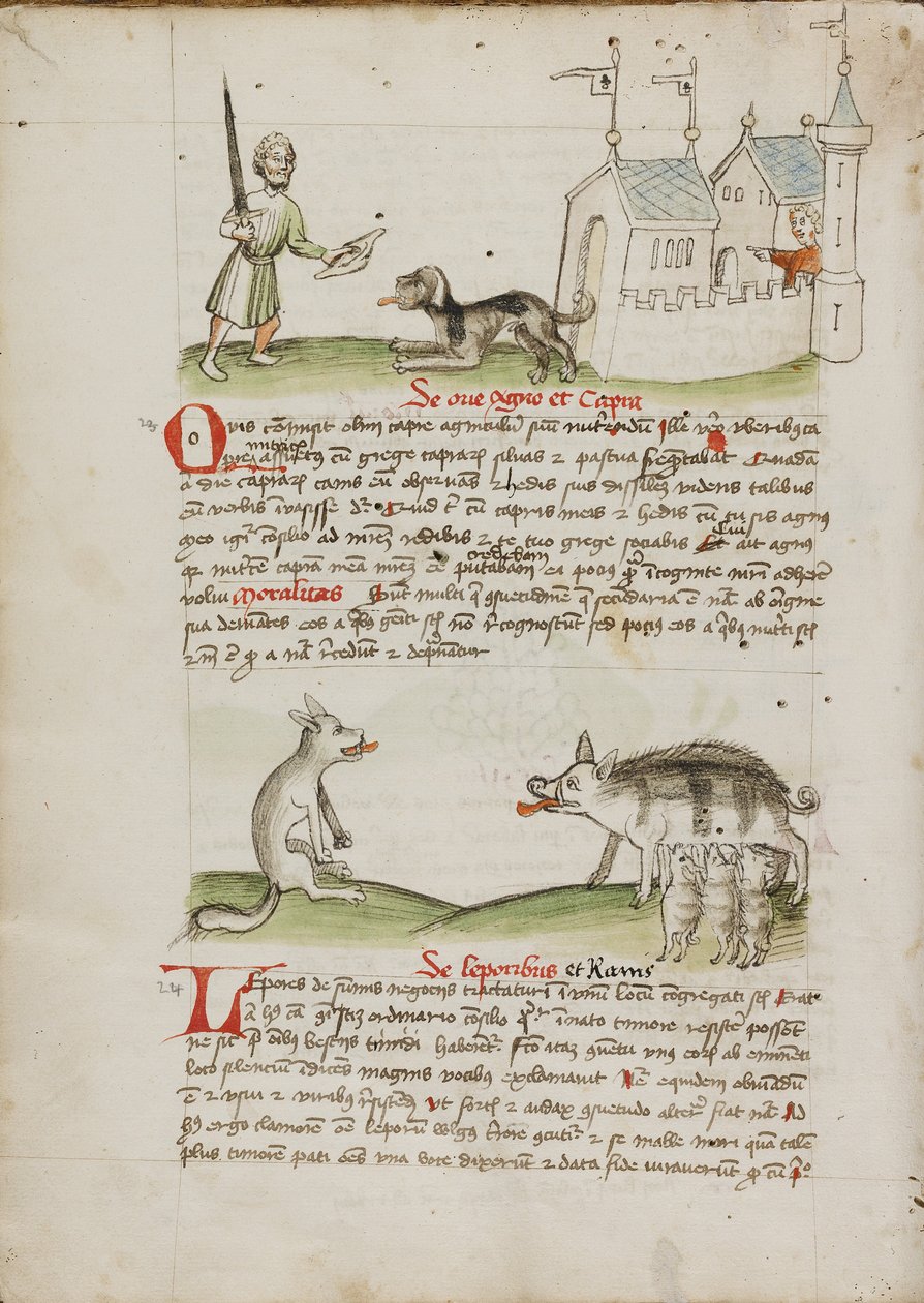 Um homem com uma espada e um cão com um osso; um lobo e um porco de Unknown artist