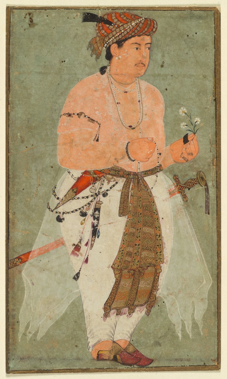 Um príncipe mogol, talvez Danyal, segurando um raminho de flores de Unknown artist