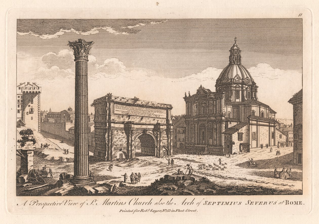 Uma Perspectiva da Igreja de St. Martins também o Arco de Népcio Severo em Roma. de Unknown artist