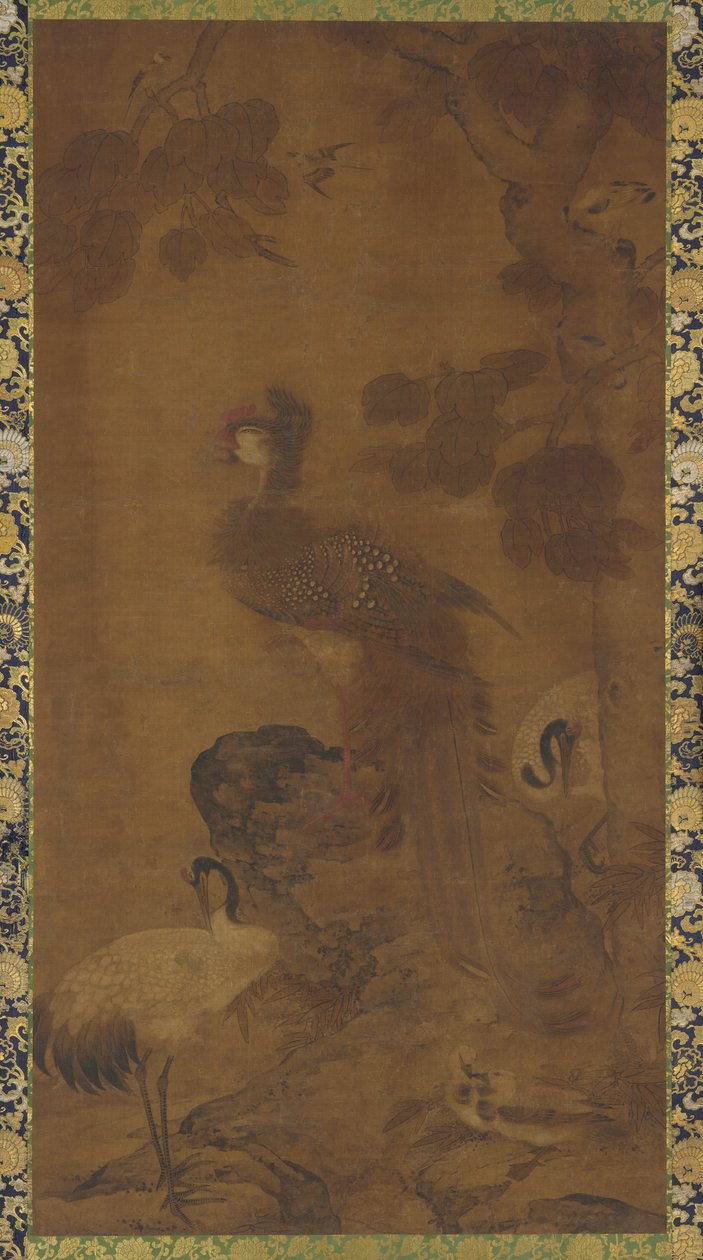 Um Phoenix e dois guindastes debaixo de uma árvore de Unknown artist
