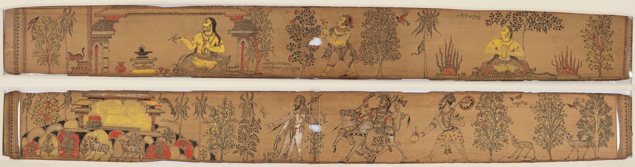 Um Príncipe Realiza Austeridades (reto); Shiva e seus seguidores retornam ao Monte Kailash (verso), de um romance de Chandrabhanu e Lavanyavati de Upendra Bhanja (1670–1740) de Unknown artist