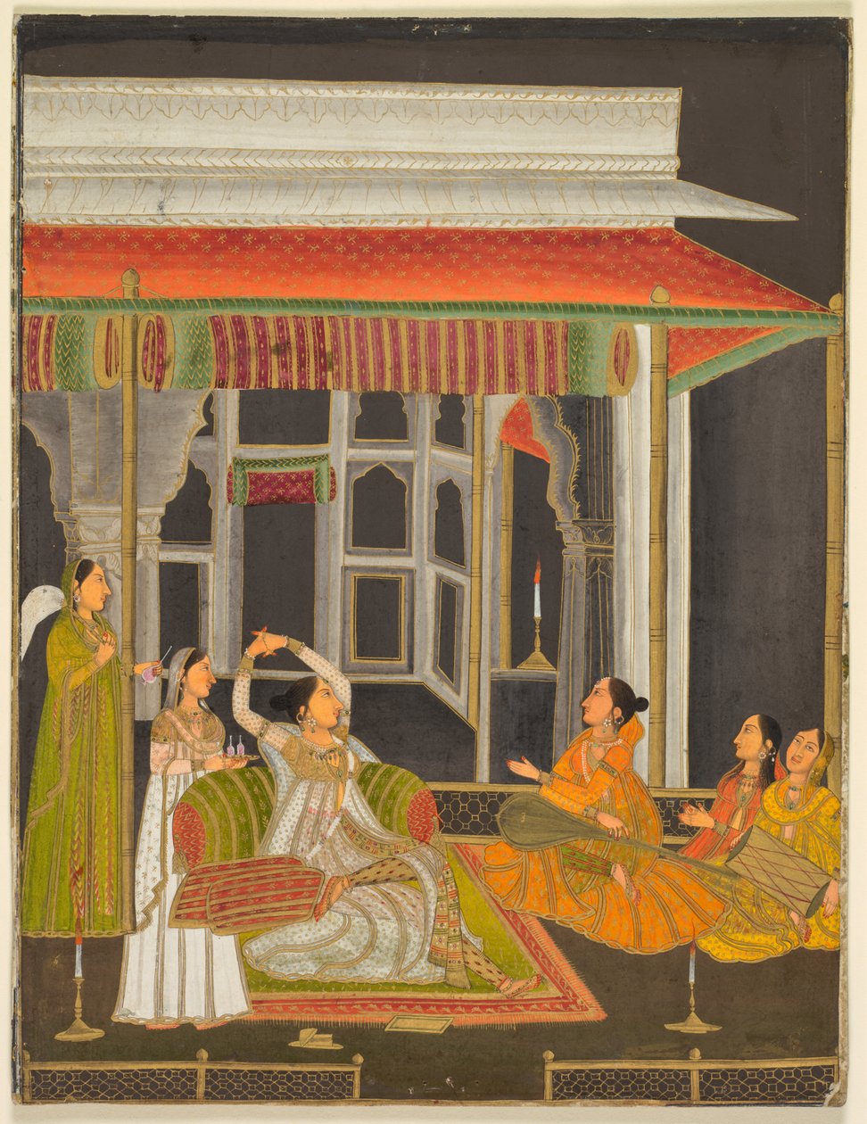 Uma princesa em um terraço com atendentes à noite (reto) de Unknown artist