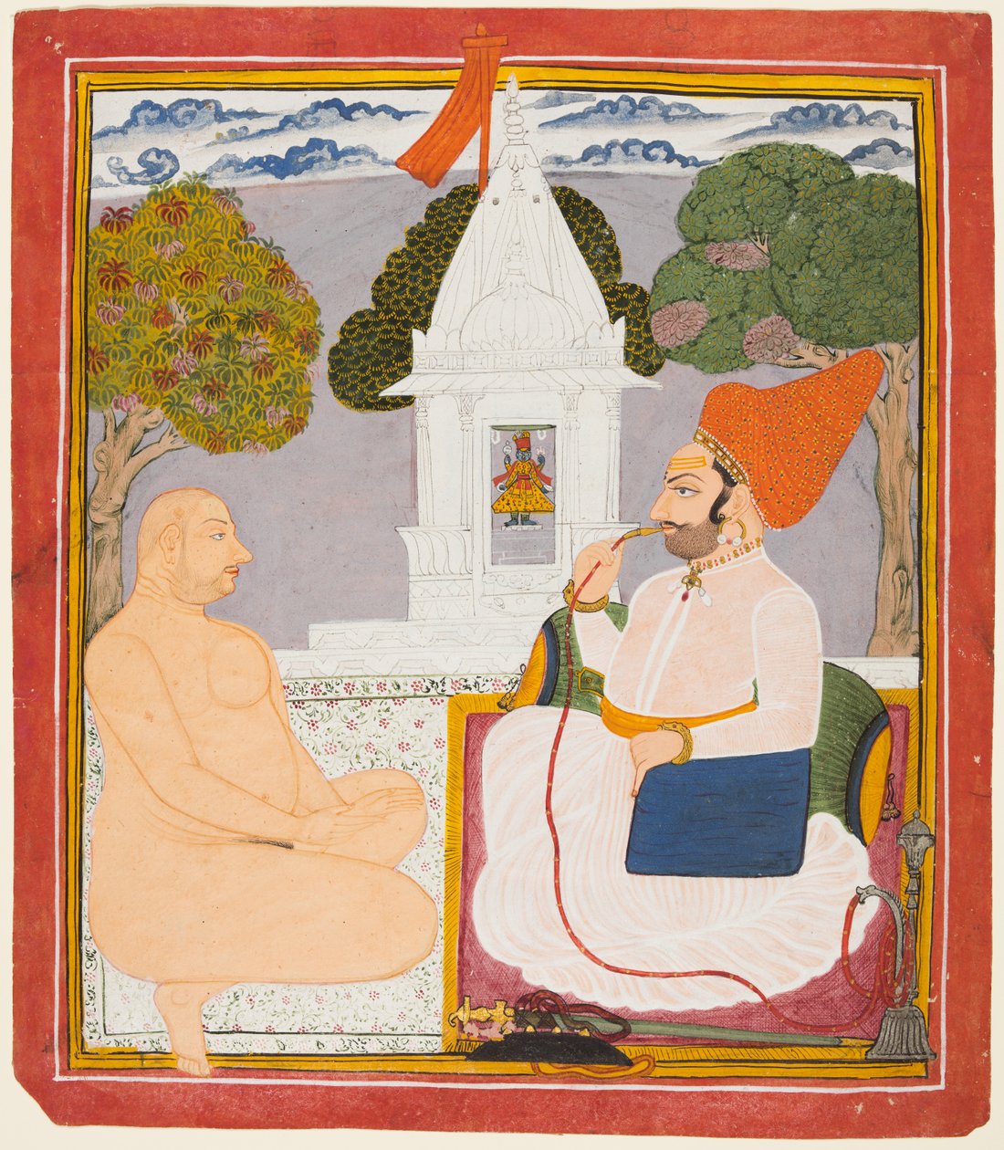 Um nobre de Rathor visitando um homem santo em um santuário de Vishnu de Unknown artist