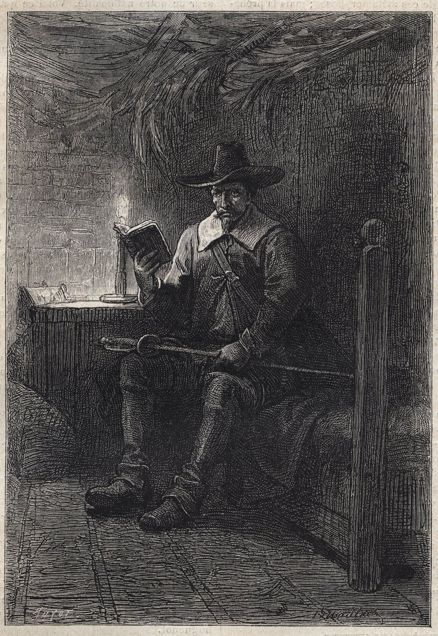 Um Puritano Escocês - ilustração do século XIX para o romance histórico "Os Puritanos da Escócia" (Old Mortality) de Walter Scott (1771-1832) de Unknown artist