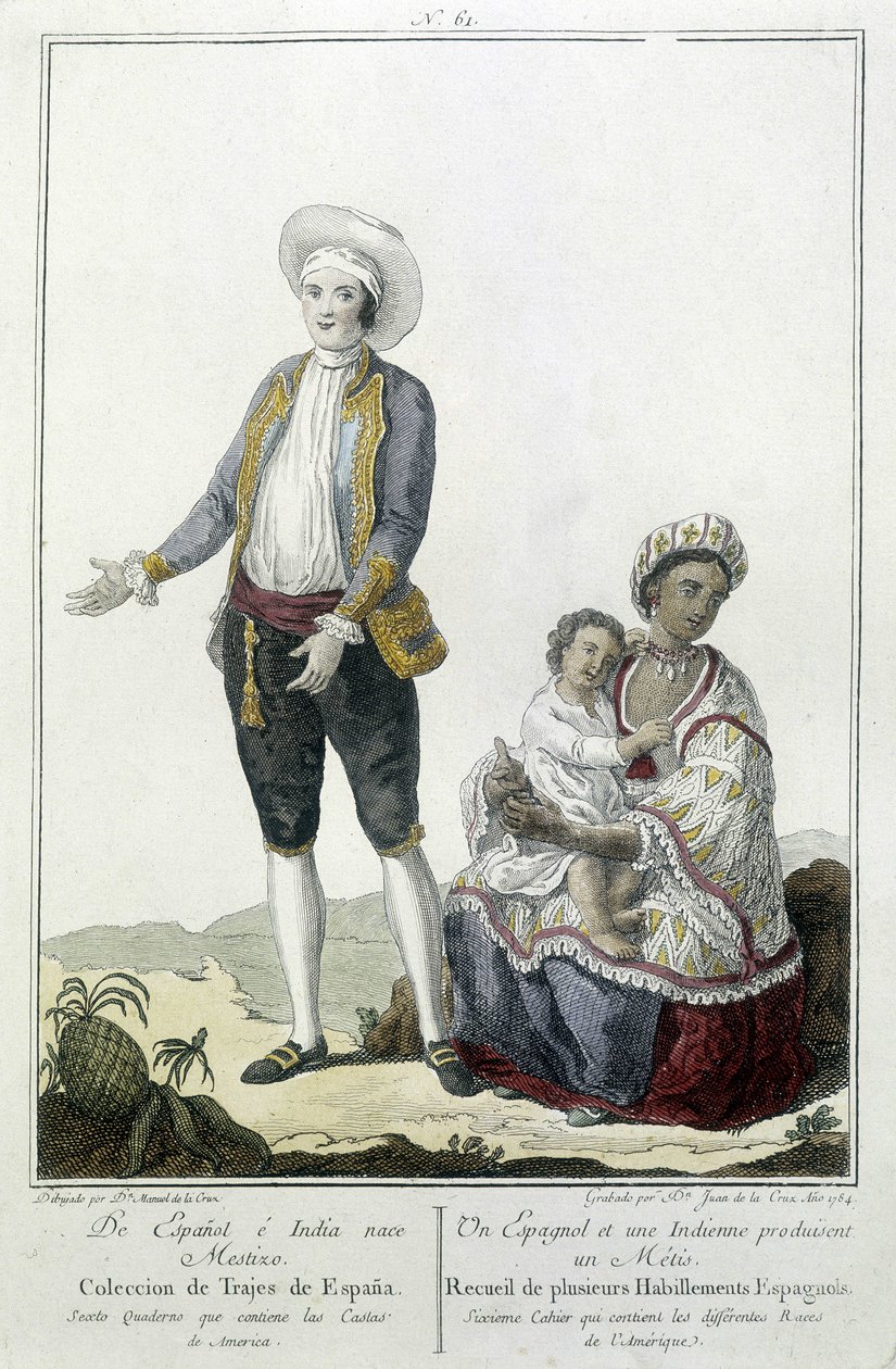 Um espanhol e um indiano dão à luz um Métis - gravura de Unknown artist