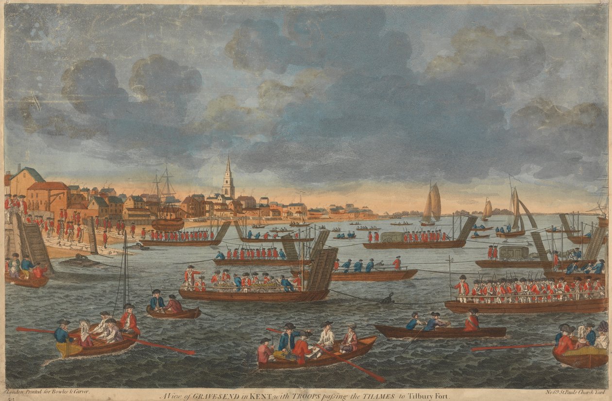 Uma Vista de Gravesend em Kent, com Tropas a Passar o Tamisa ao Forte de Tilbury de Unknown artist