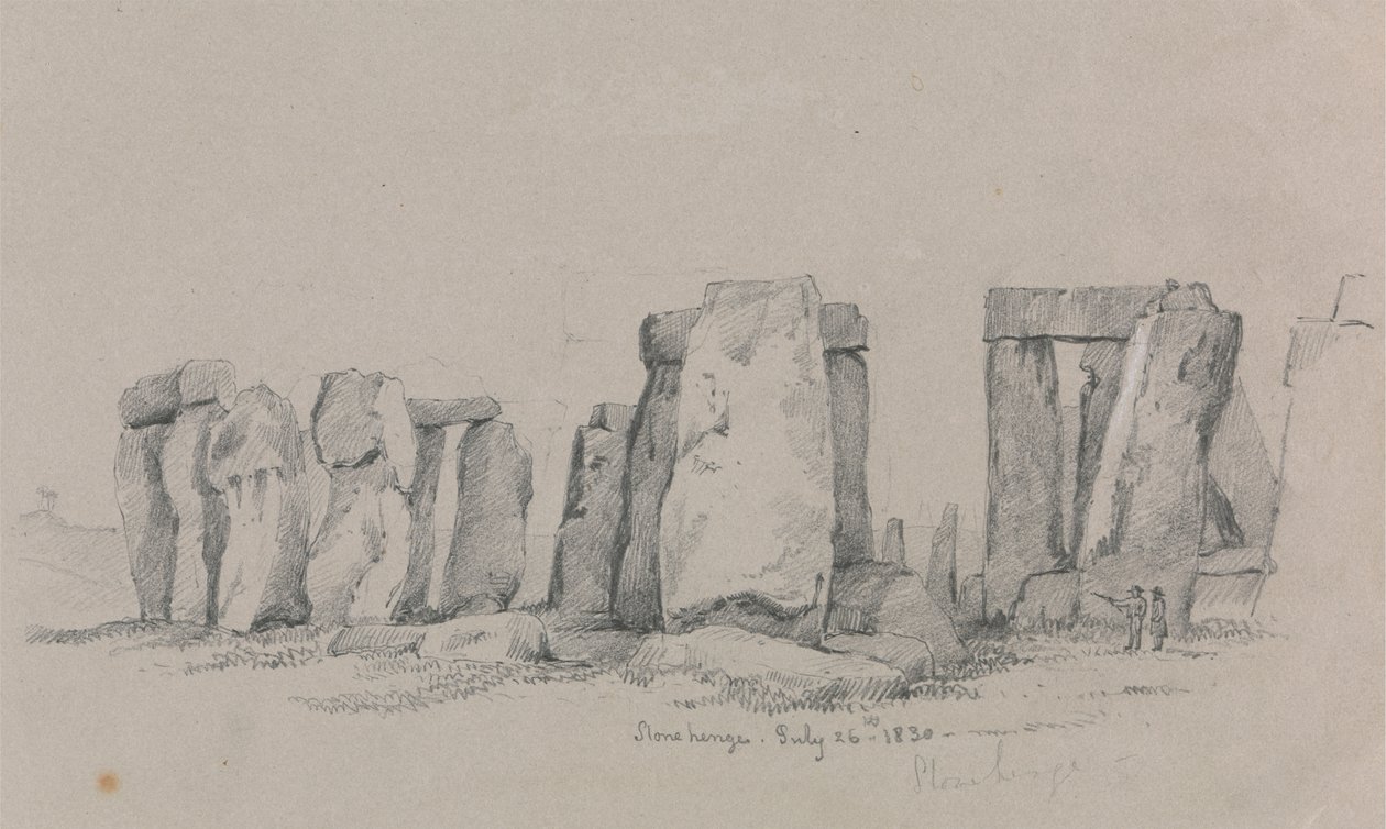 Uma Vista de Stonehenge com duas figuras em primeiro plano de Unknown artist