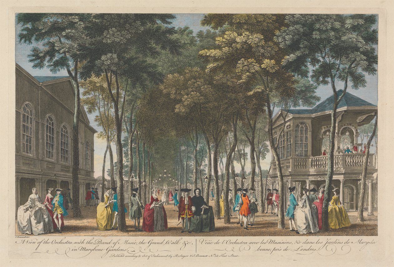 Uma Vista da Orquestra com a Banda de Música, o Grande Passeio, etc. em Marybone Gardens de Unknown artist