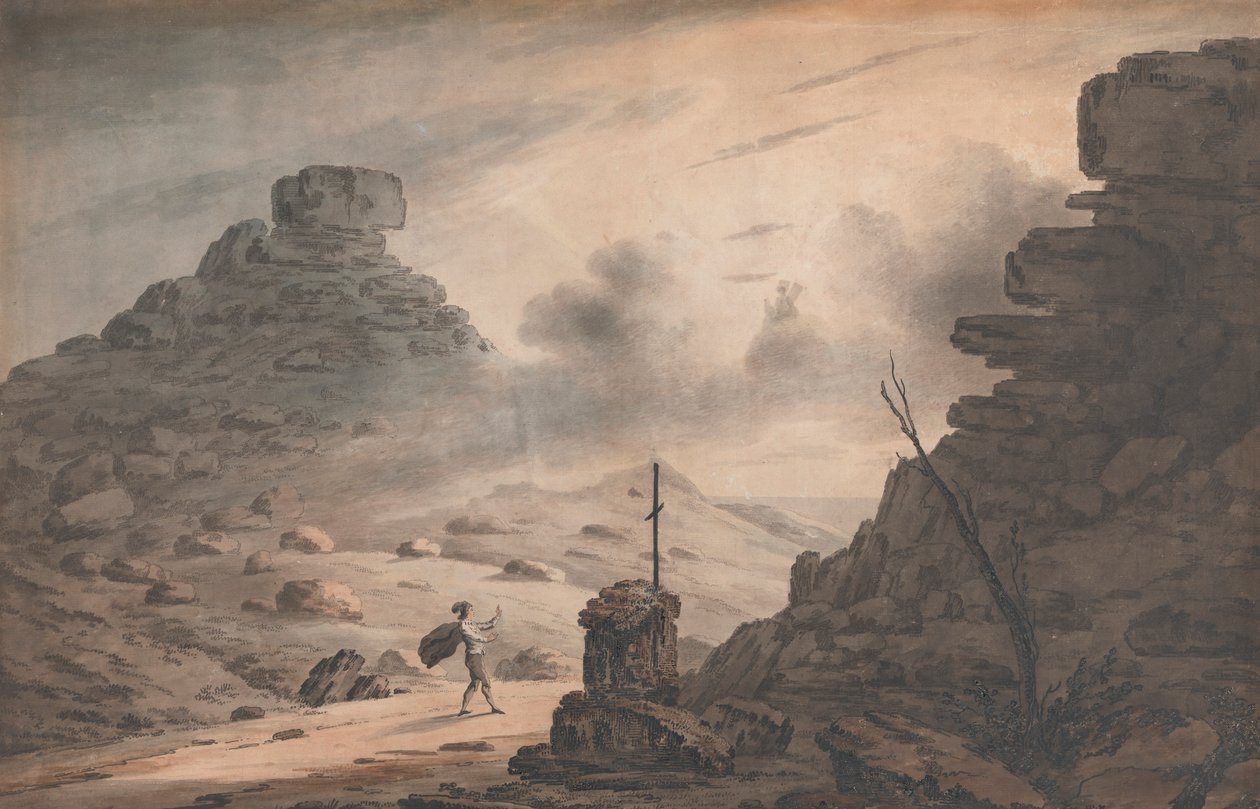 A View of the Valley of Stones, Devon, com uma cena na Tempestade, Acto 1 de Unknown artist