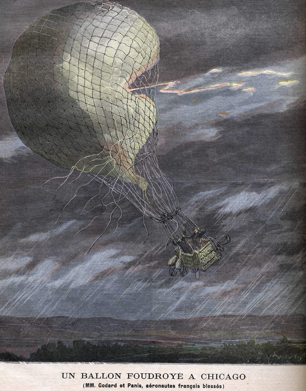 Um balão atingido em Chicago Louis Godard Jr. (1858-1933) e Panis ferido em SÁBADO, 25 de julho de Unknown artist
