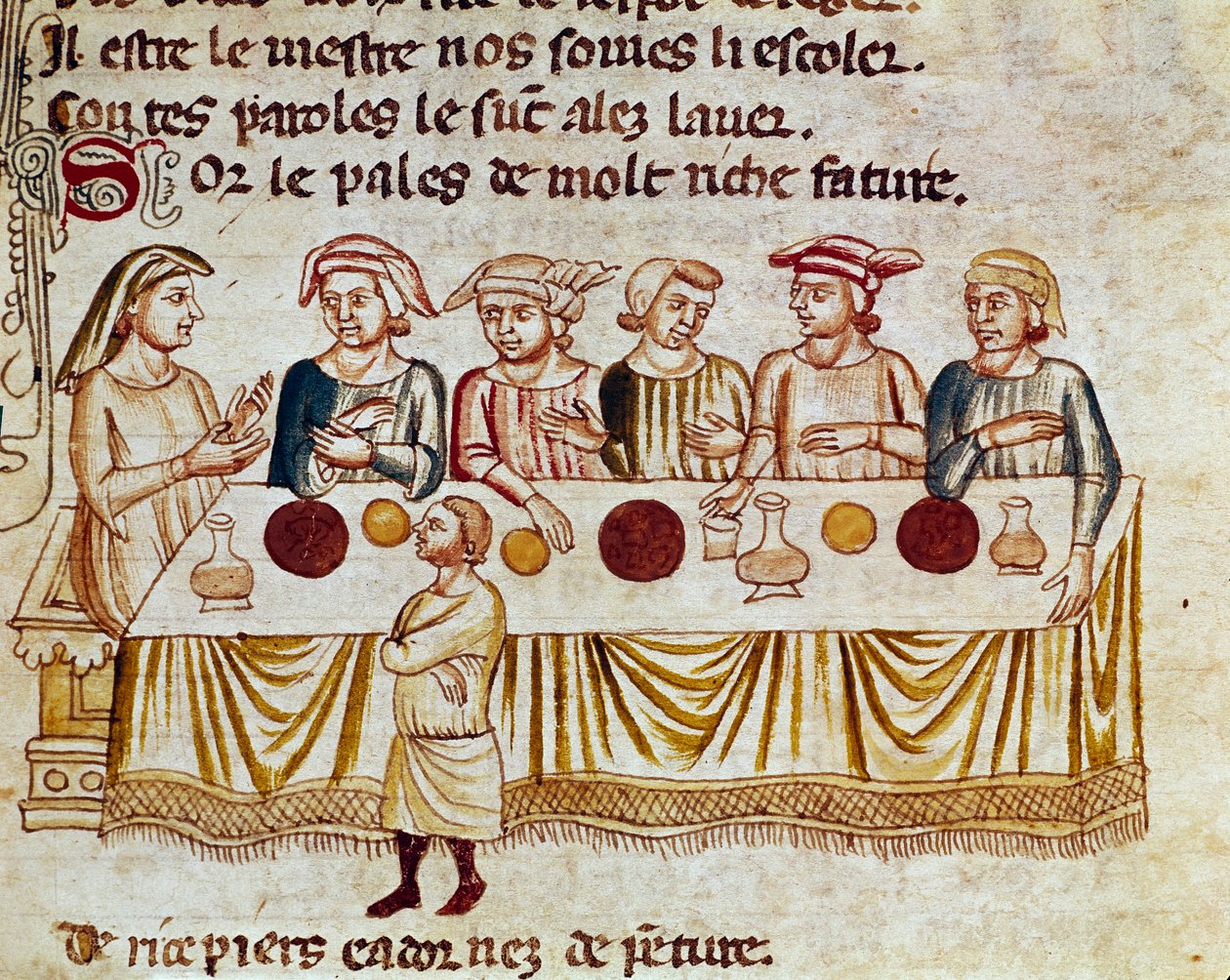 Uma cena de banquete: um rei e seus convidados Miniatura de "Entrree of Spain". Veneza do século XIV, Biblioteca Marciana. de Unknown artist