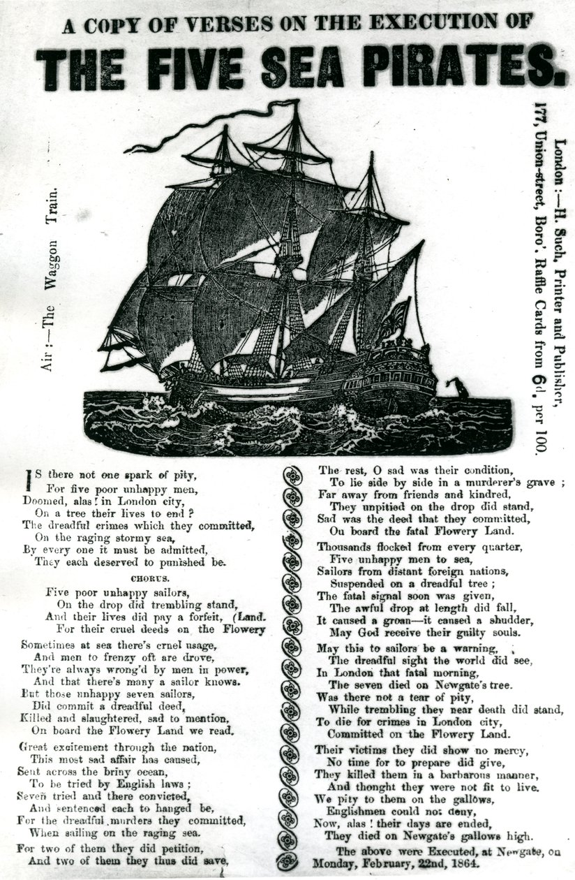 Uma cópia dos versos sobre a execução dos cinco piratas do mar, c.1864 de Unknown artist